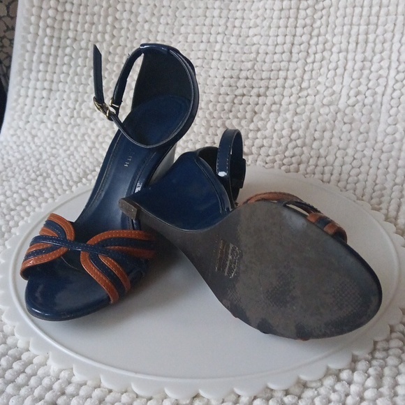 Charles & Keith Ankle Straps Navy and Tan Wedge Sandals - Picture 7 of 16